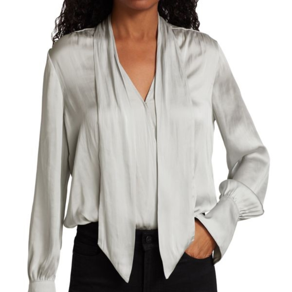 Paige Grey Tie Neck Long Sleeve Bodysuit Size Medium